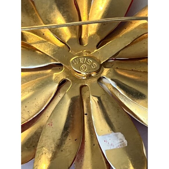 Vintage Weiss Red Daisy Brooch With Ladybug Accent - Picture 3 of 5